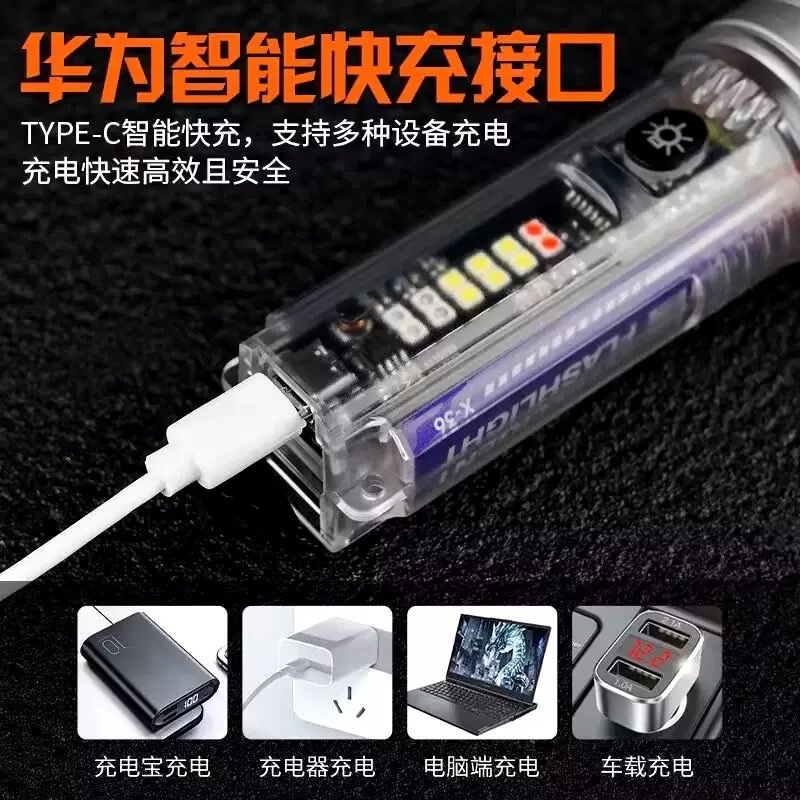 New cross-border outdoor white laser high-intensity flashlight, solar multi-functional charging flashlight, ultra-bright long-range flashlight