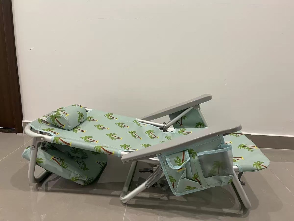 现货铝合金沙滩椅双肩背便携式折叠椅多档调节靠背躺椅野营休闲椅 白底实物图