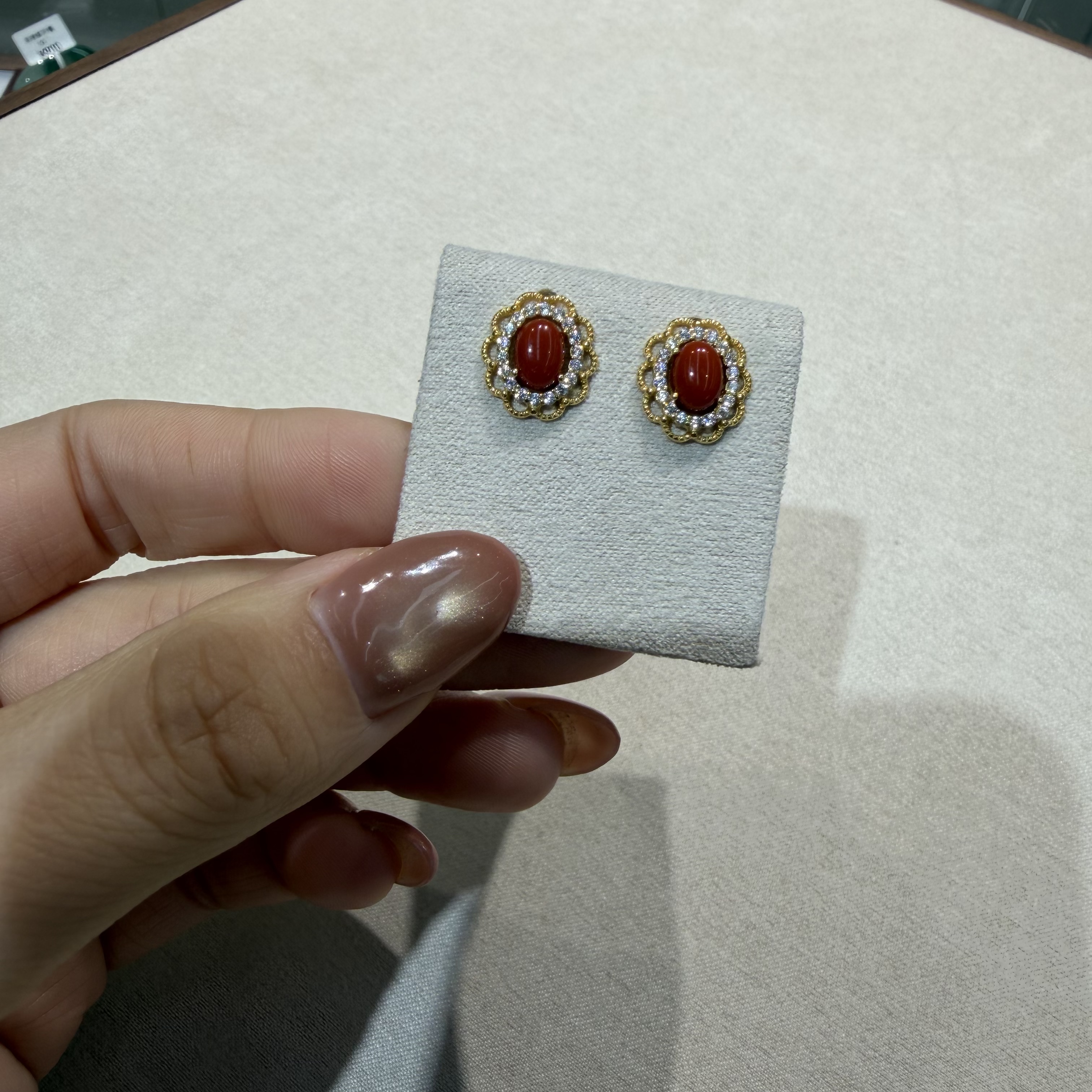 【一妃聚宝】新款南红银耳钉中式风南红花边耳环高级定制款设计简约气质高雅耳式详情图2