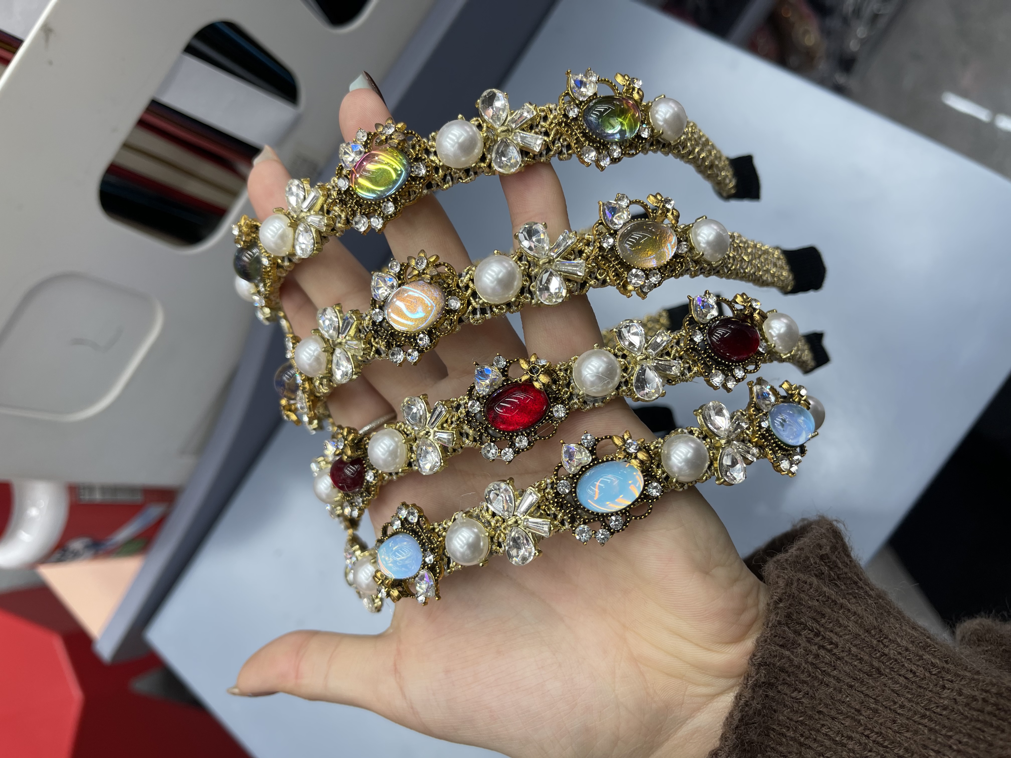 法式复古金丝网手工编织发箍巴洛克风镶钻珍珠高级感小众设计发饰详情图3