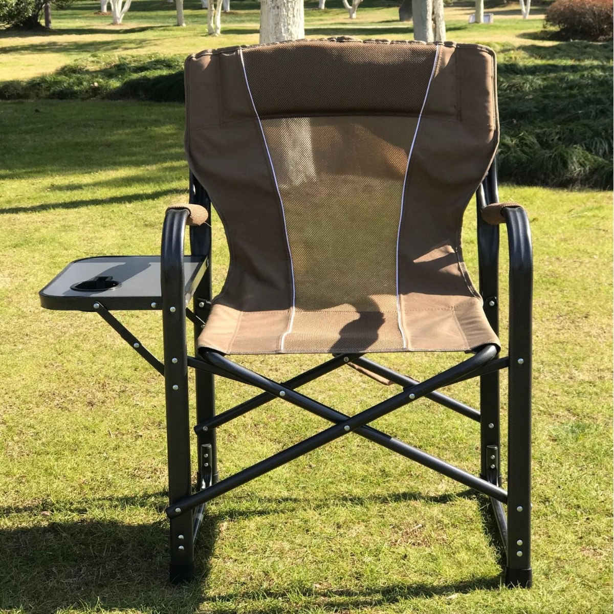 新款欧美版户外休闲折叠椅豪华加大码导演椅侧桌板舒适透气沙滩椅