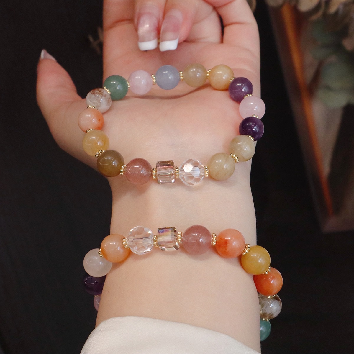 天然水晶手链多宝彩色串珠手串女高级感金比玉百搭简约时尚手串详情图3