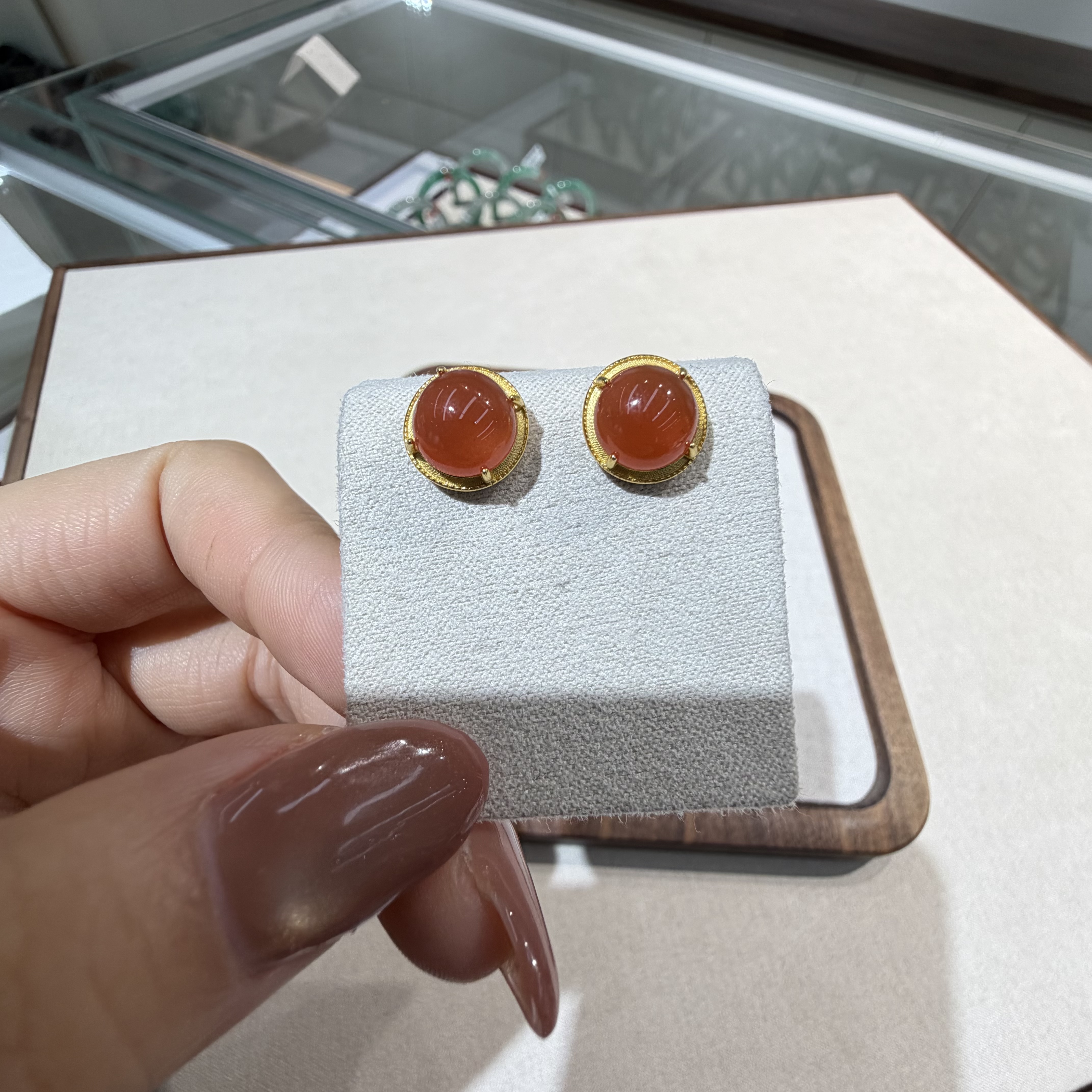 【一妃聚宝】小众设计感南红耳钉女银饰不过敏耳环冰南红高级感耳饰女详情图4