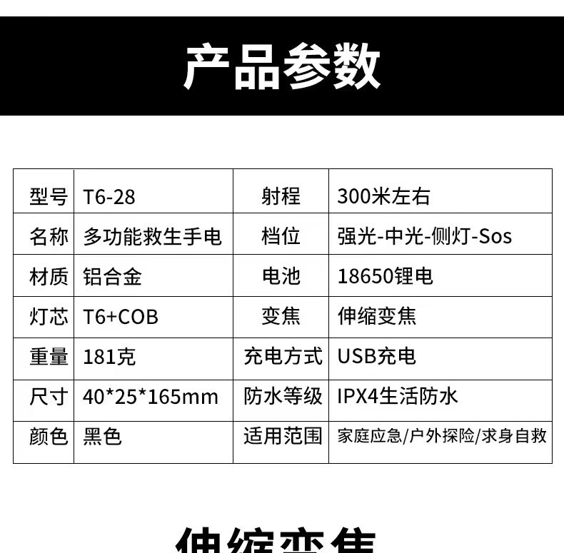 跨境求生消防救援应急多功能强光远射安全锤LED可充电户外手电详情图9