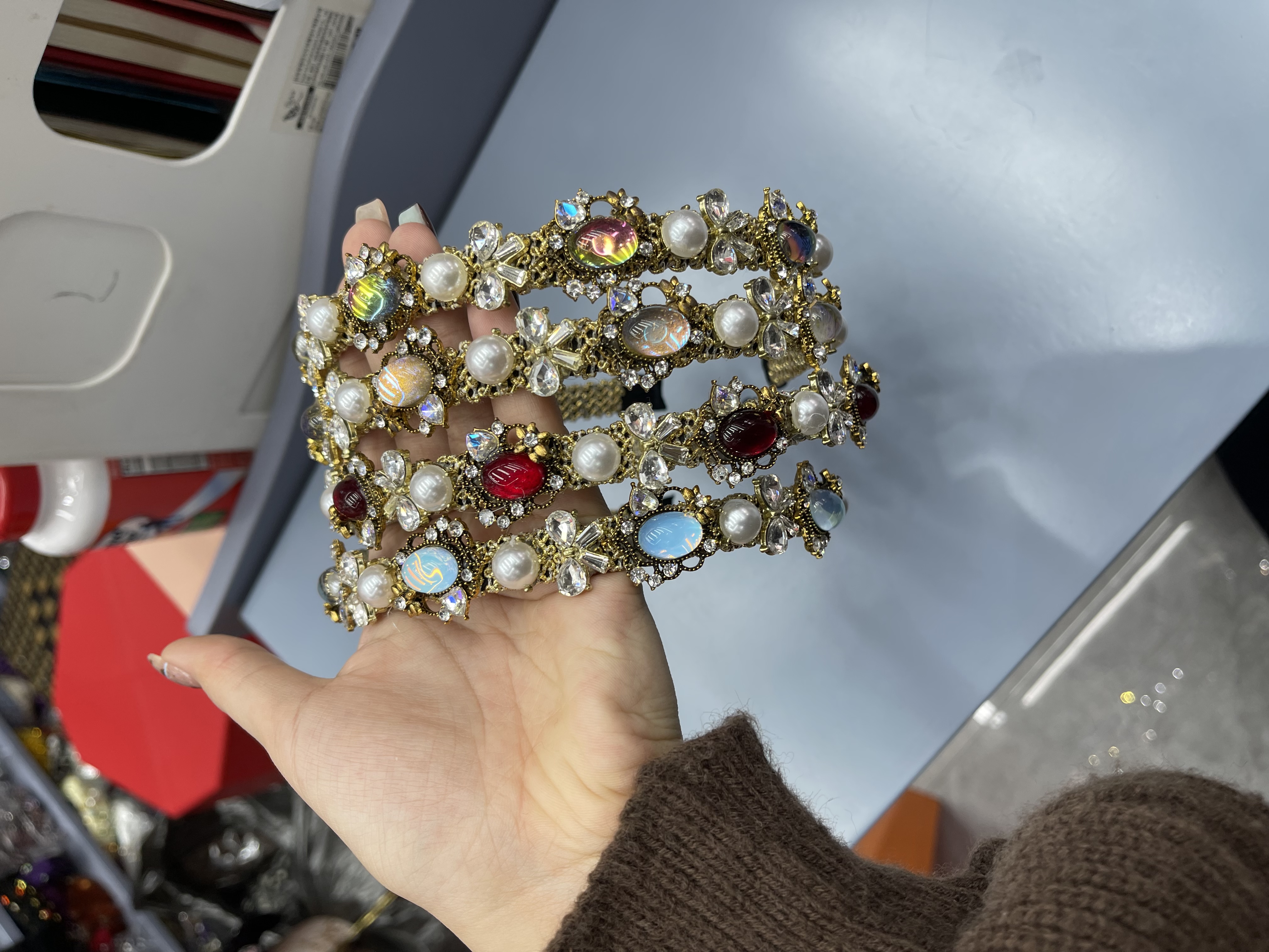 法式复古金丝网手工编织发箍巴洛克风镶钻珍珠高级感小众设计发饰