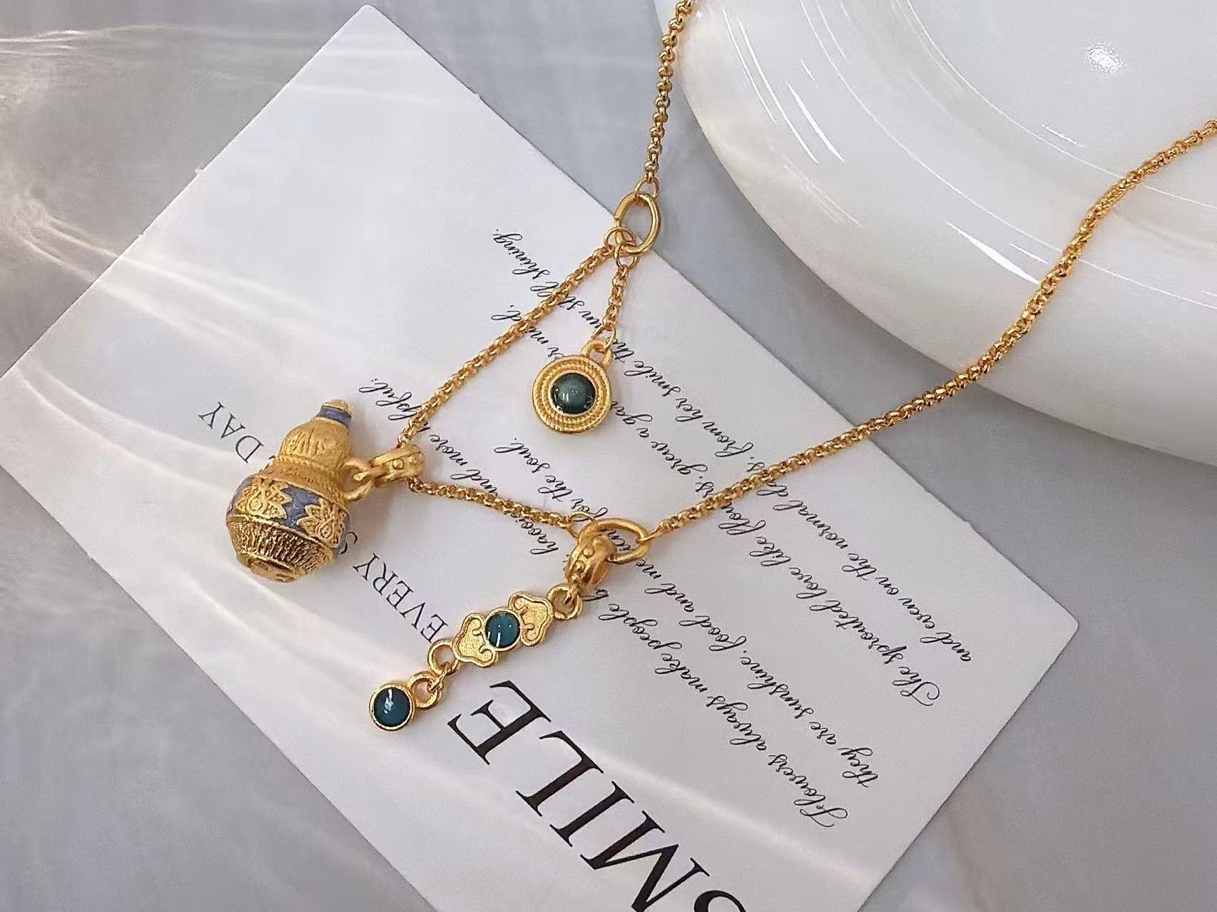 珐琅链条工艺链条国风沙金项链 时尚首饰项链，电镀沙金真金