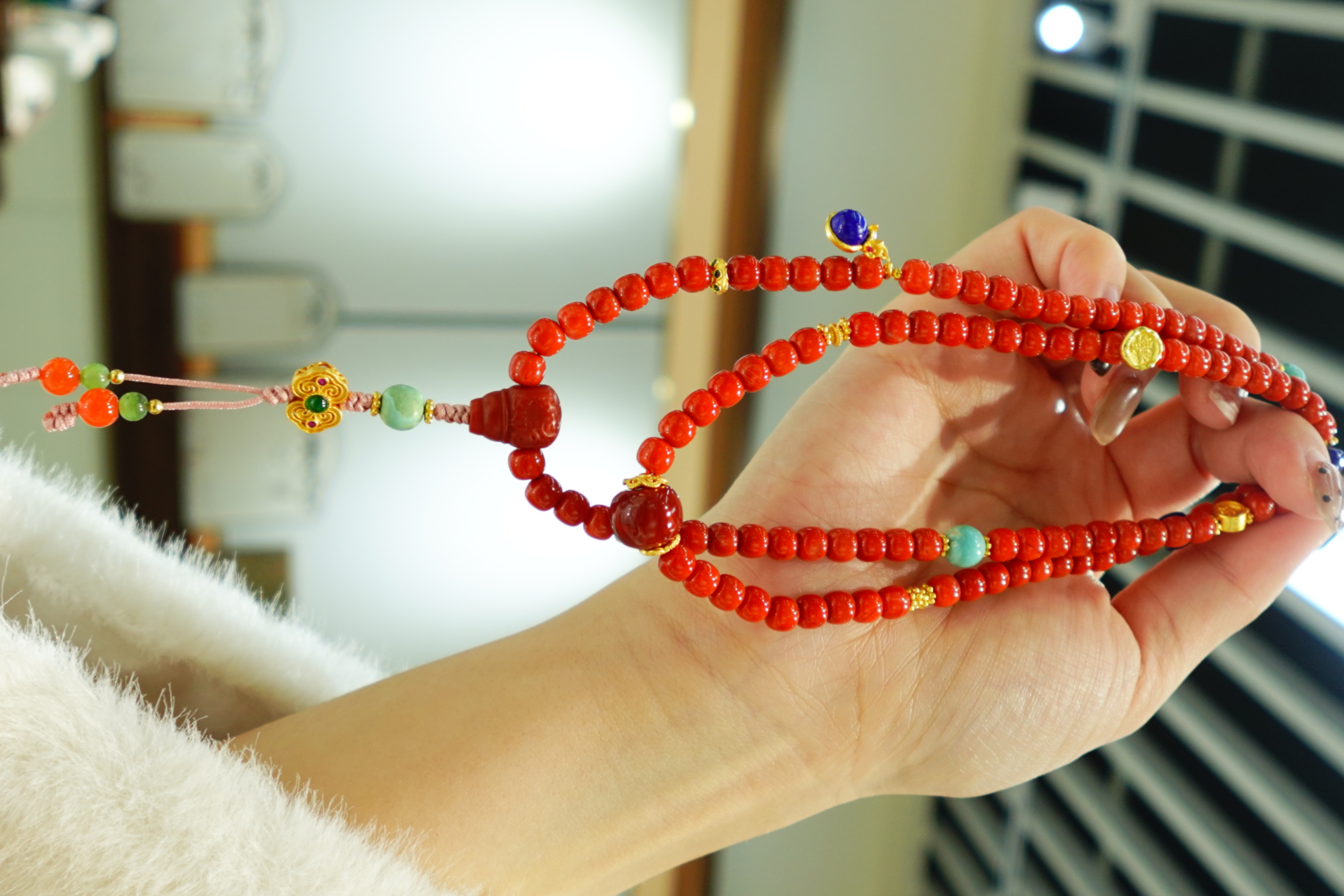 【一妃聚宝】南红项链纯手工DIY手链手串设计108颗原创设计毛衣链细节图