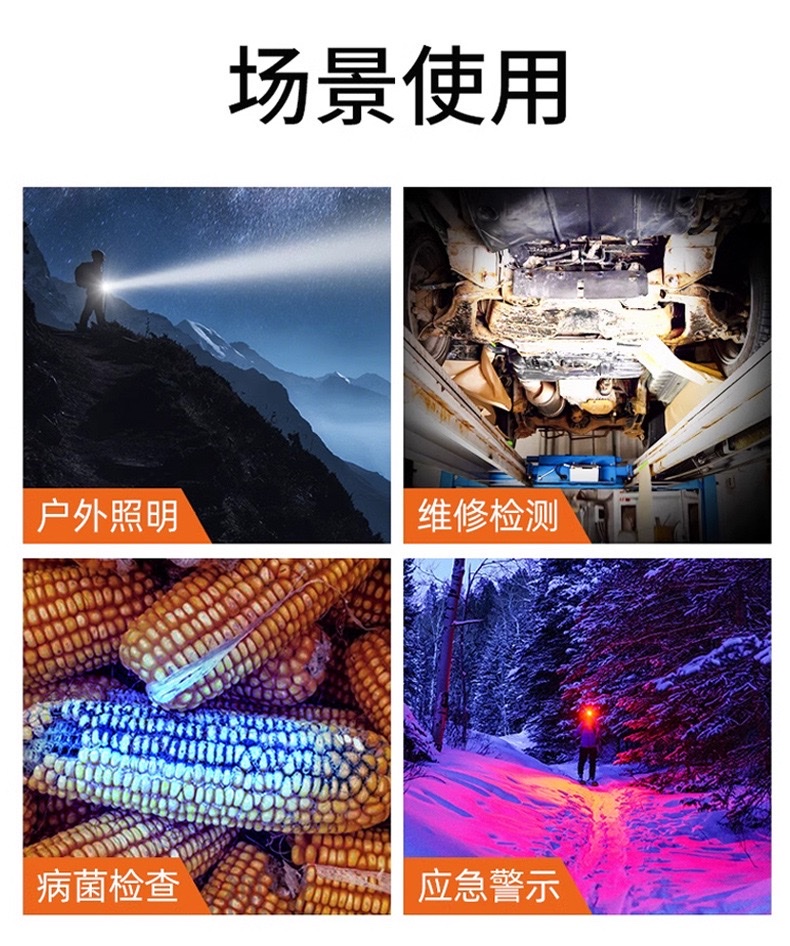 跨境新款户外白激光强光手电筒太阳能多功能充电手电超亮远射手电详情图2