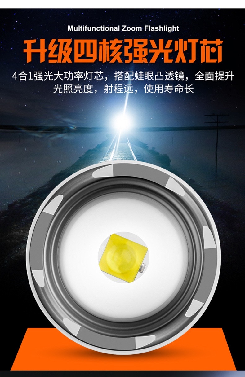 跨境新款户外白激光强光手电筒太阳能多功能充电手电超亮远射手电详情图3