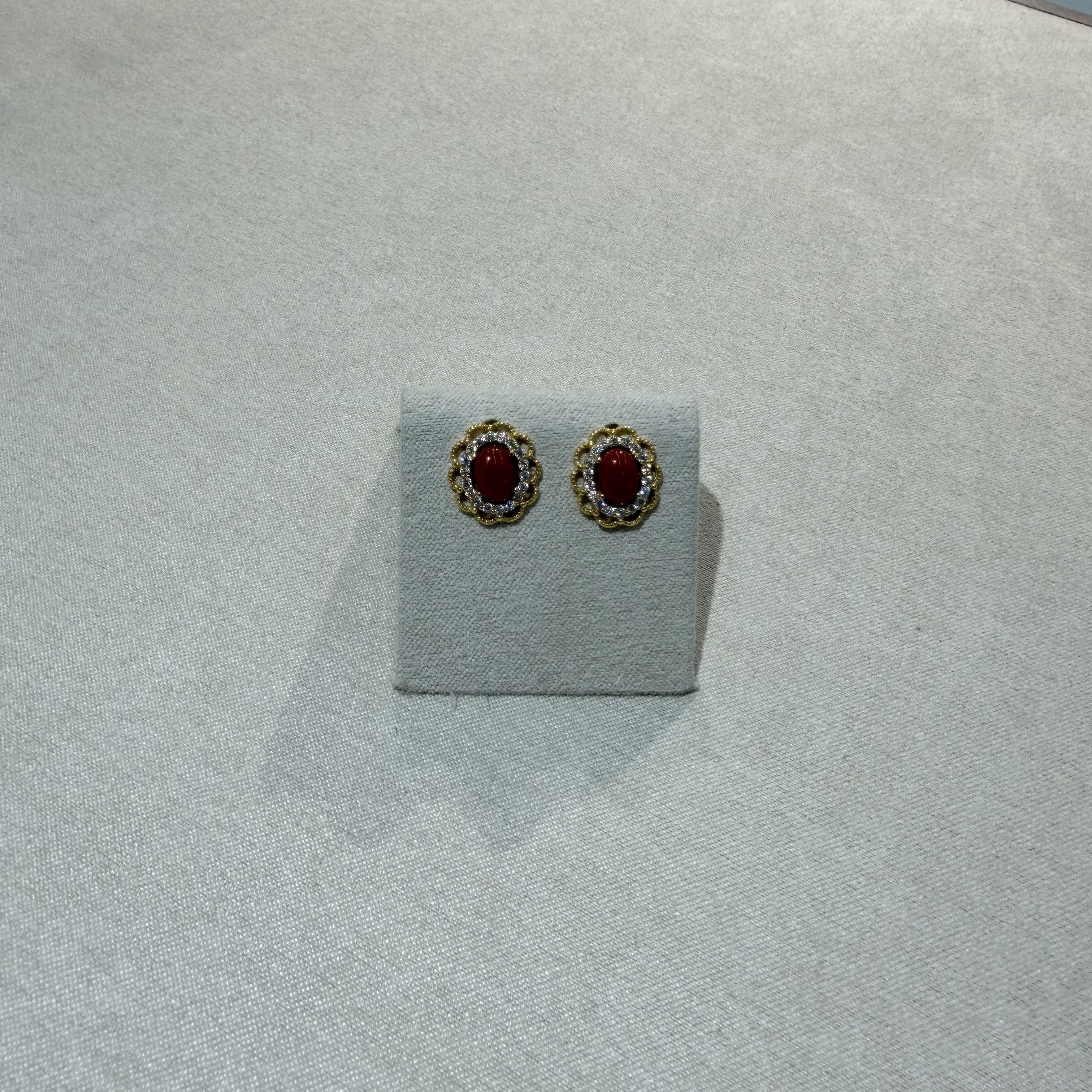 【一妃聚宝】新款南红银耳钉中式风南红花边耳环高级定制款设计简约气质高雅耳式白底实物图