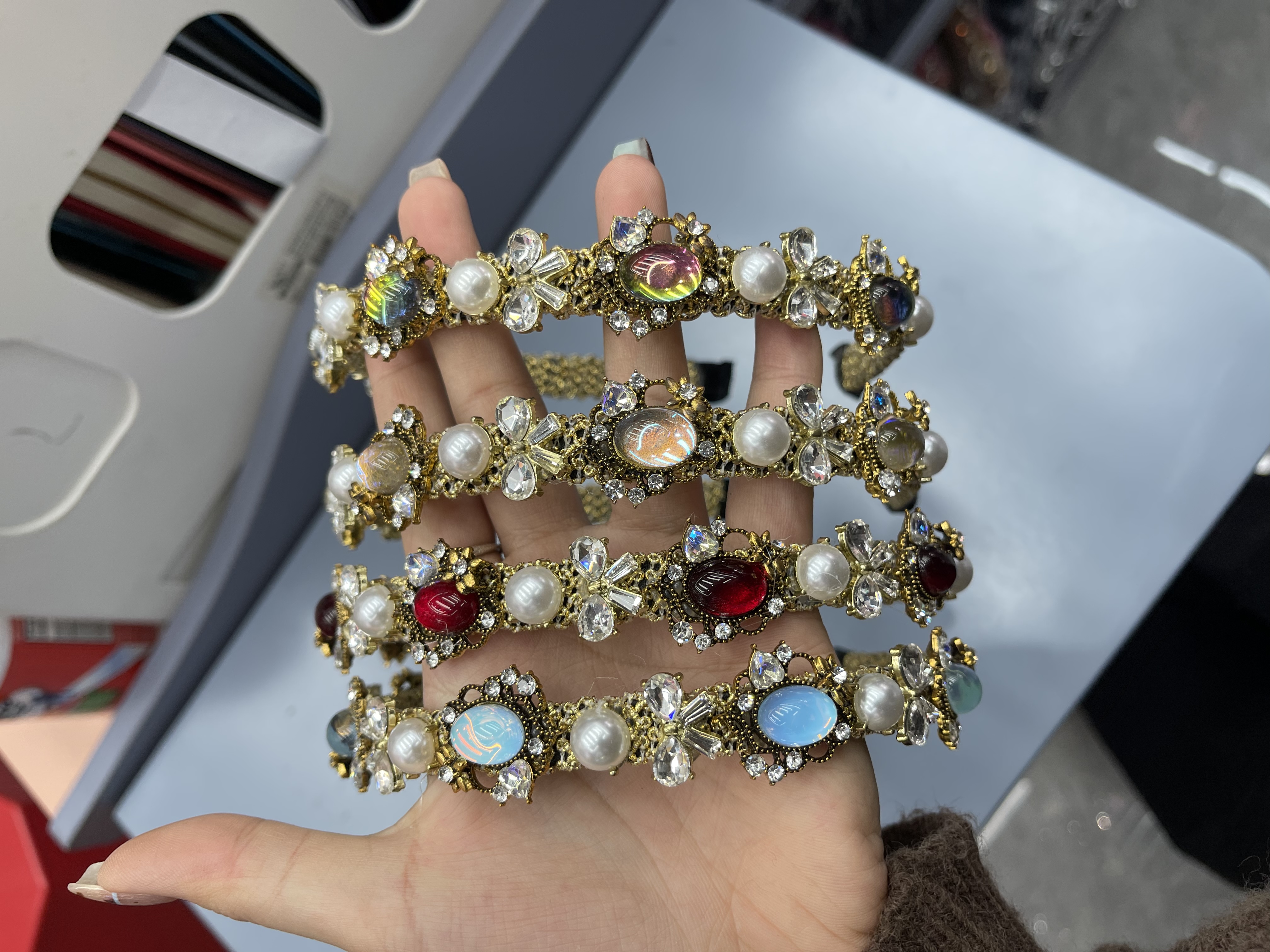 法式复古金丝网手工编织发箍巴洛克风镶钻珍珠高级感小众设计发饰详情图2