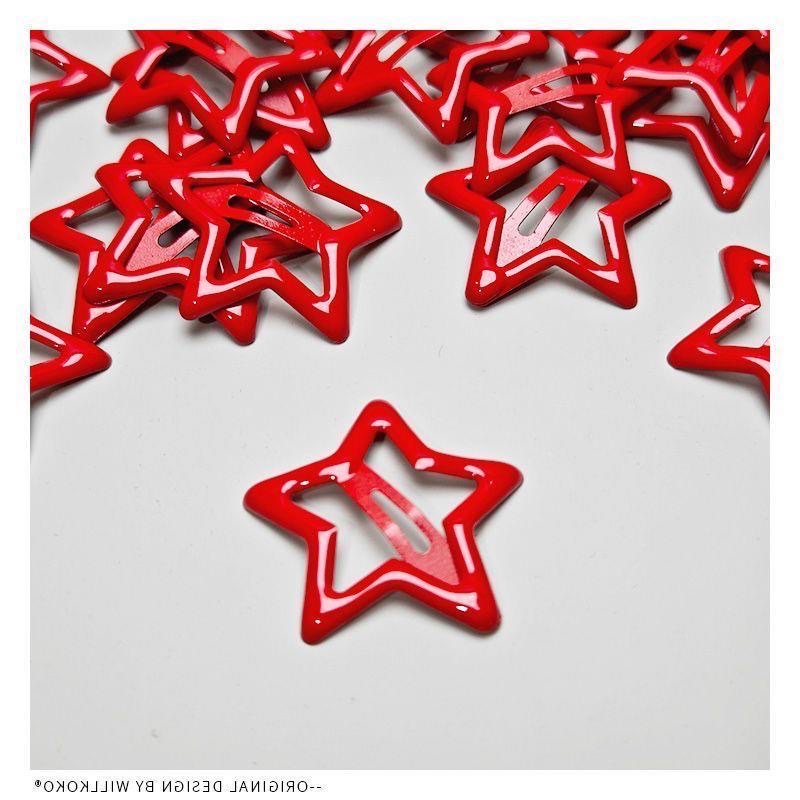 星星发夹中国风新年星星红色夹子儿童红色发夹氛围感红色大红色白底实物图