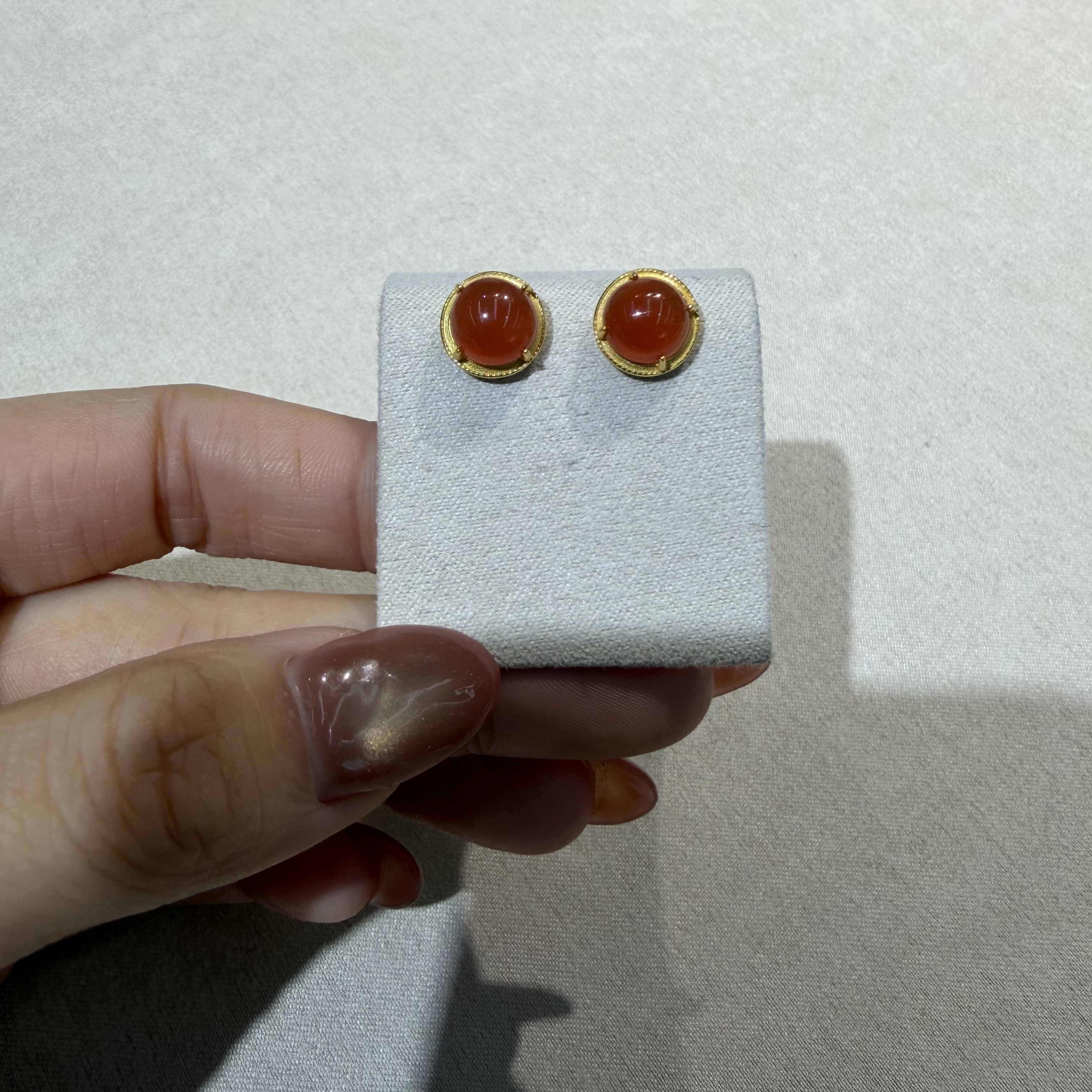 【一妃聚宝】小众设计感南红耳钉女银饰不过敏耳环冰南红高级感耳饰女