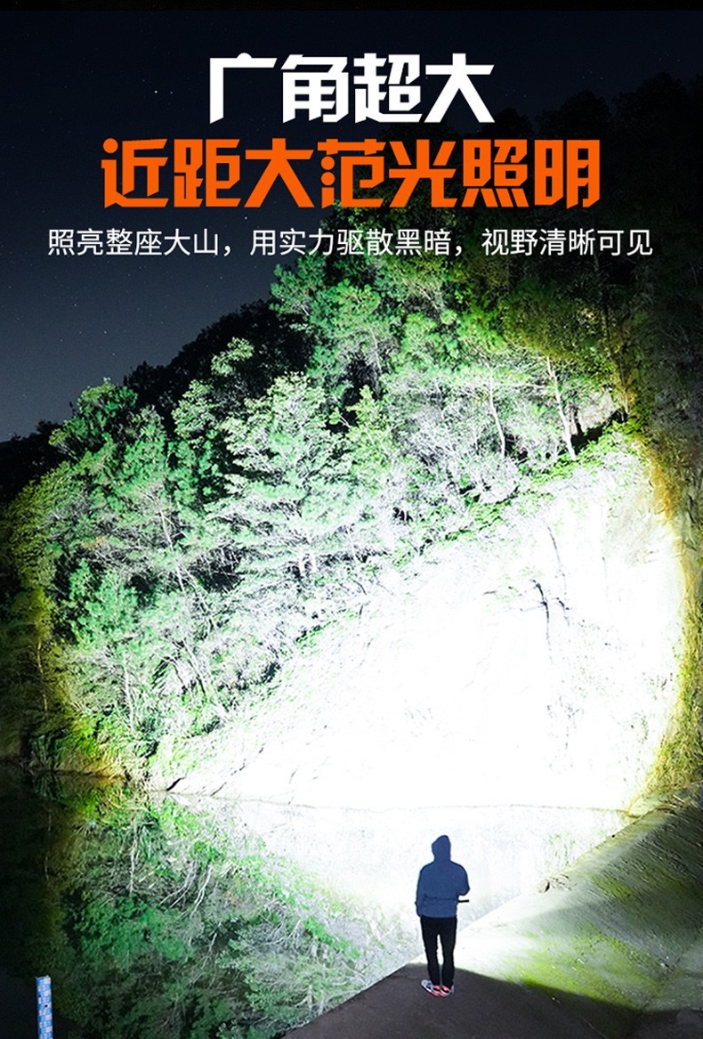 跨境新款户外白激光强光手电筒太阳能多功能充电手电超亮远射手电详情图5