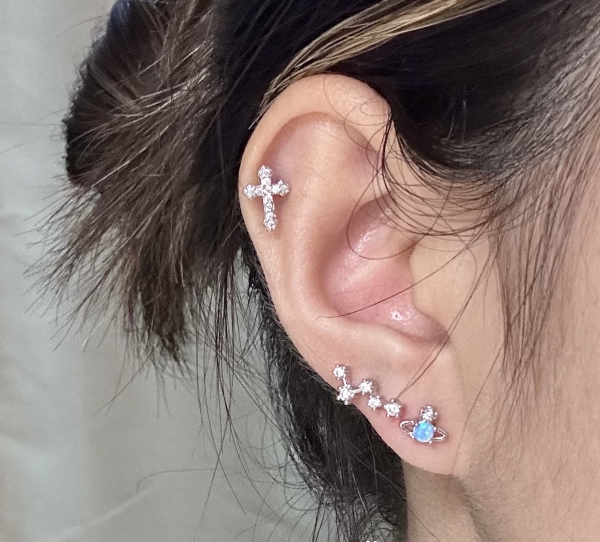 土星耳钉医学钛钢耳骨钉星球耳蜗钉耳环饰品耳钉耳饰