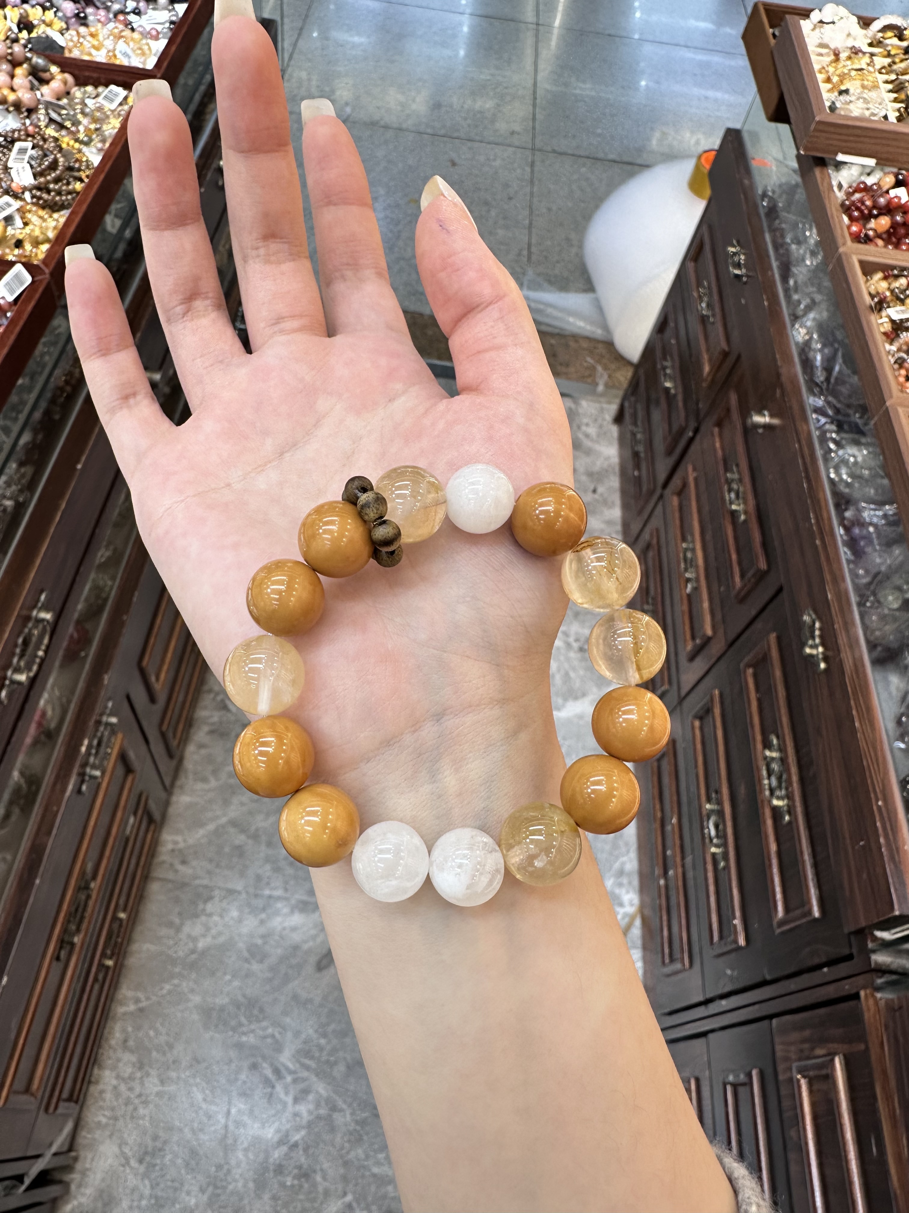 原创设计 天然水晶 白幽灵 黄胶花 库克