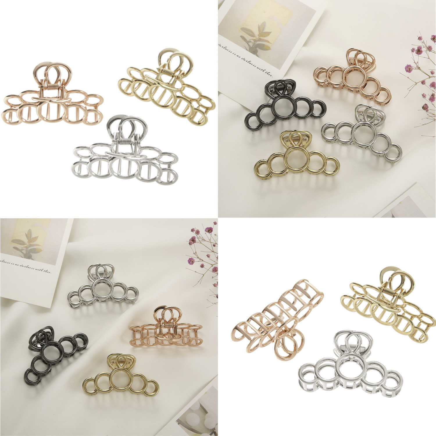 Best-selling, stylish, Korean-style, light luxury, versatile five-ring hollowed-out hair clips, hairpins, hair grips and other hair accessories Item Picture