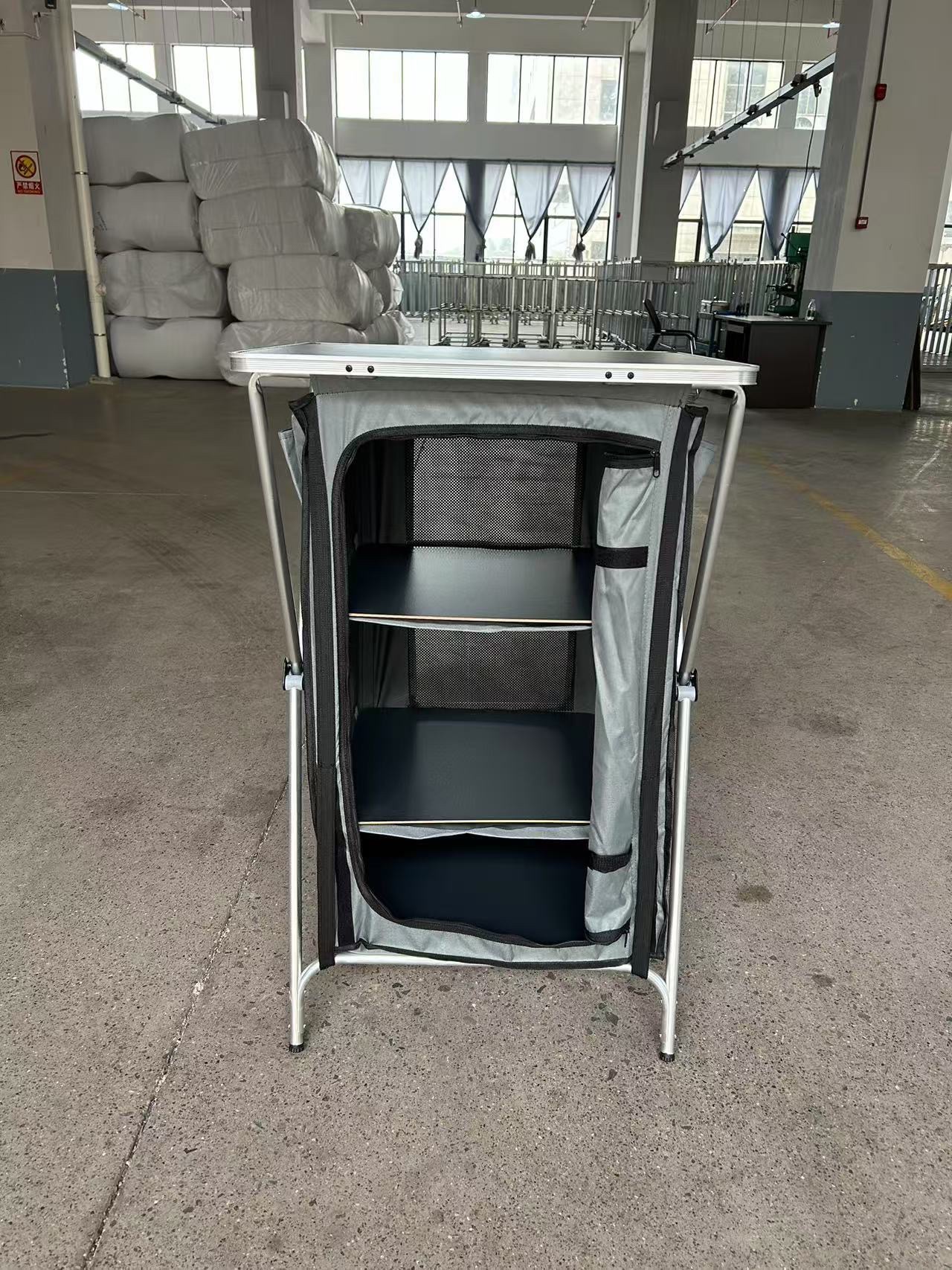 户外折叠露营桌多层储物收纳柜野营便携多功能铝合金两用桌柜 