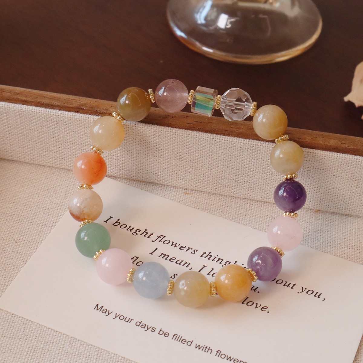 天然水晶手链多宝彩色串珠手串女高级感金比玉百搭简约时尚手串白底实物图