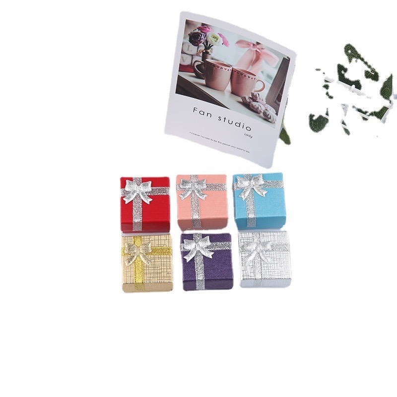 4*4亮色蝴蝶结戒指盒 耳钉盒 简单包装盒 首饰盒批发 厂家直 饰品架子首饰展示架首饰展示盒