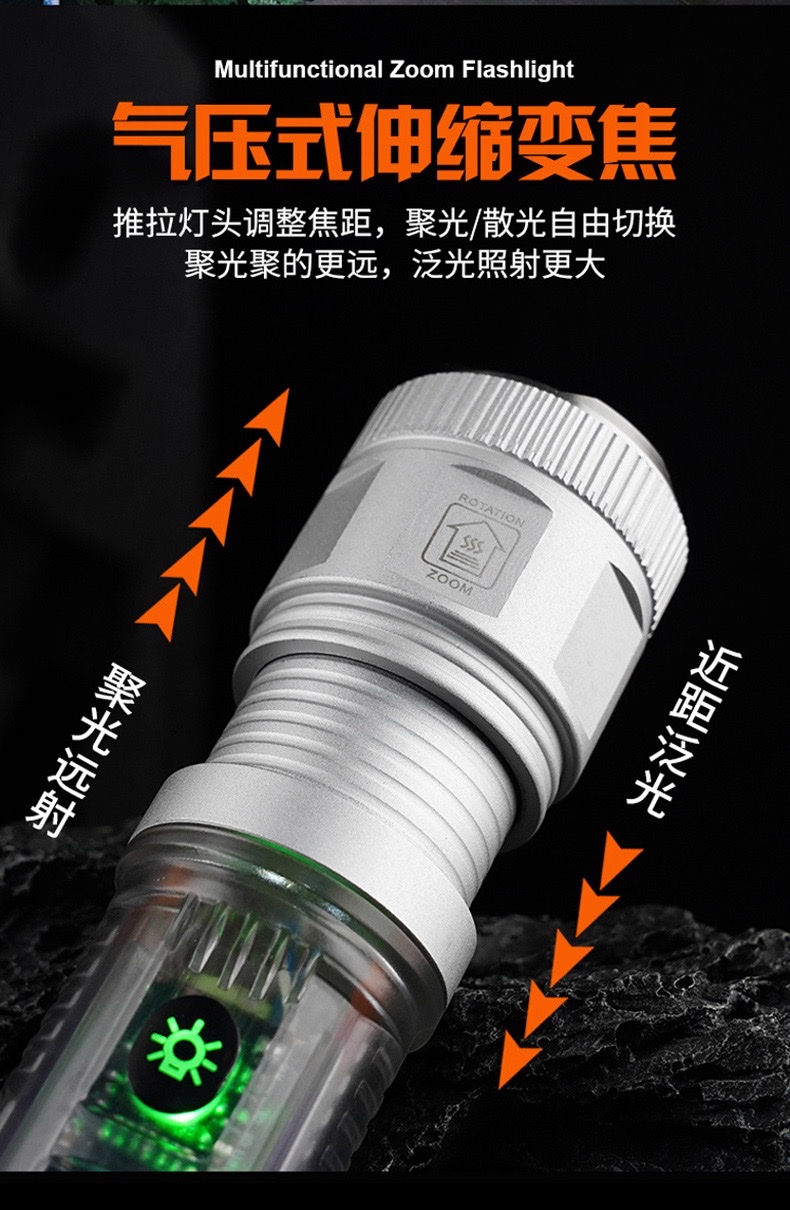 跨境新款户外白激光强光手电筒太阳能多功能充电手电超亮远射手电详情图6
