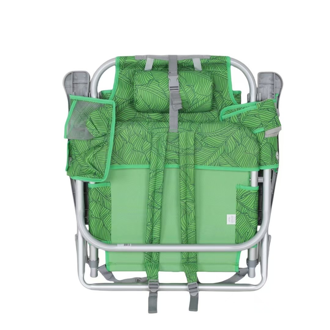 户外铝合金沙滩椅背包式折叠椅调档保温包扶手椅露营休闲躺椅白底实物图