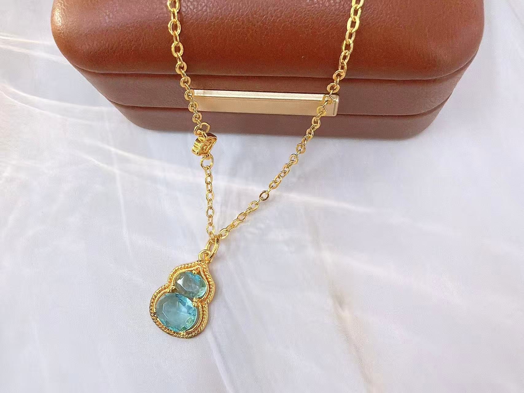 葫芦水晶链条工艺链条国风沙金项链 时尚首饰项链，电镀沙金真产品图