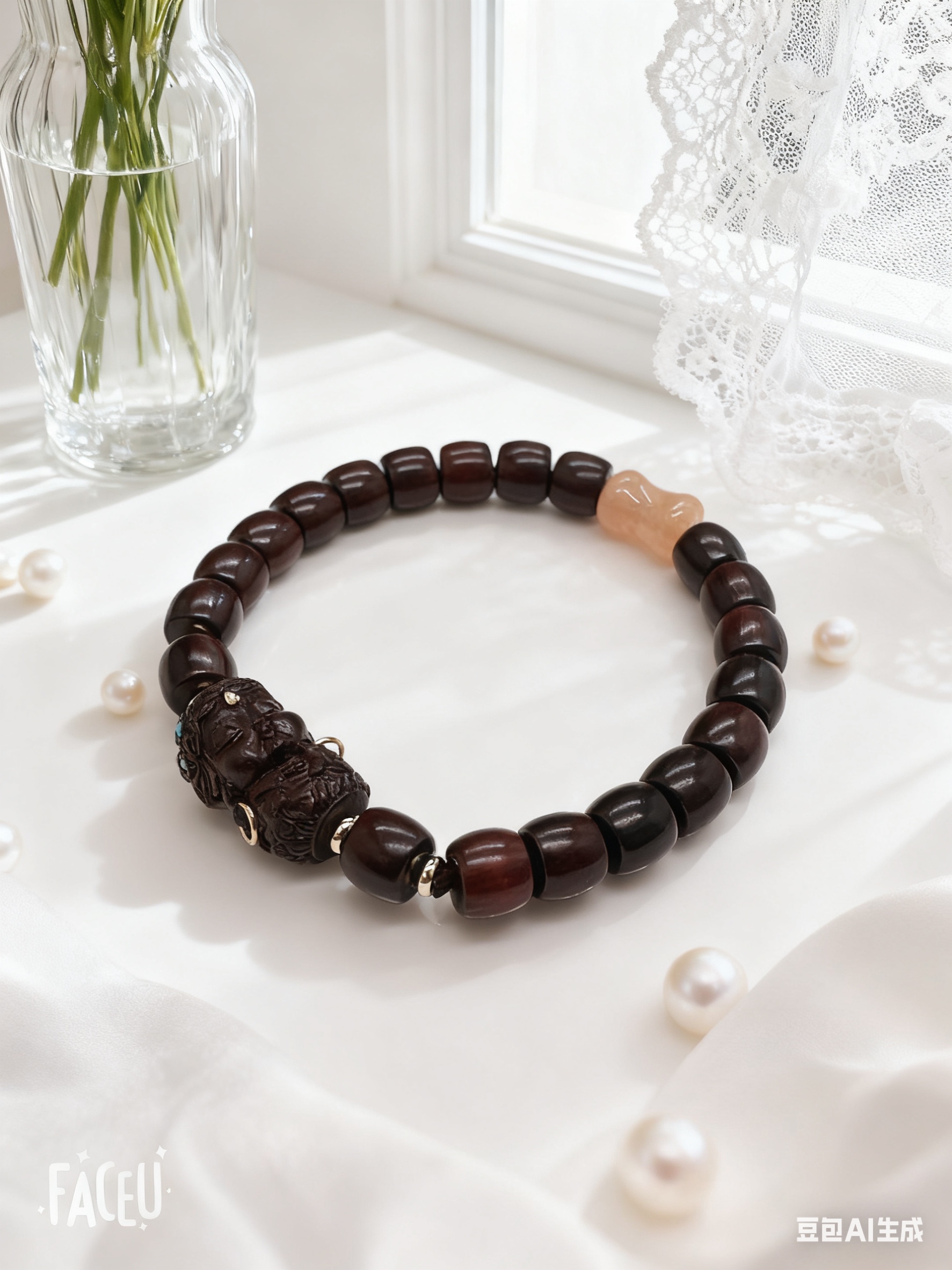 小红书爆款小叶紫檀单圈同珠隔藏式女财神扎基拉姆招财男女同款文玩手串