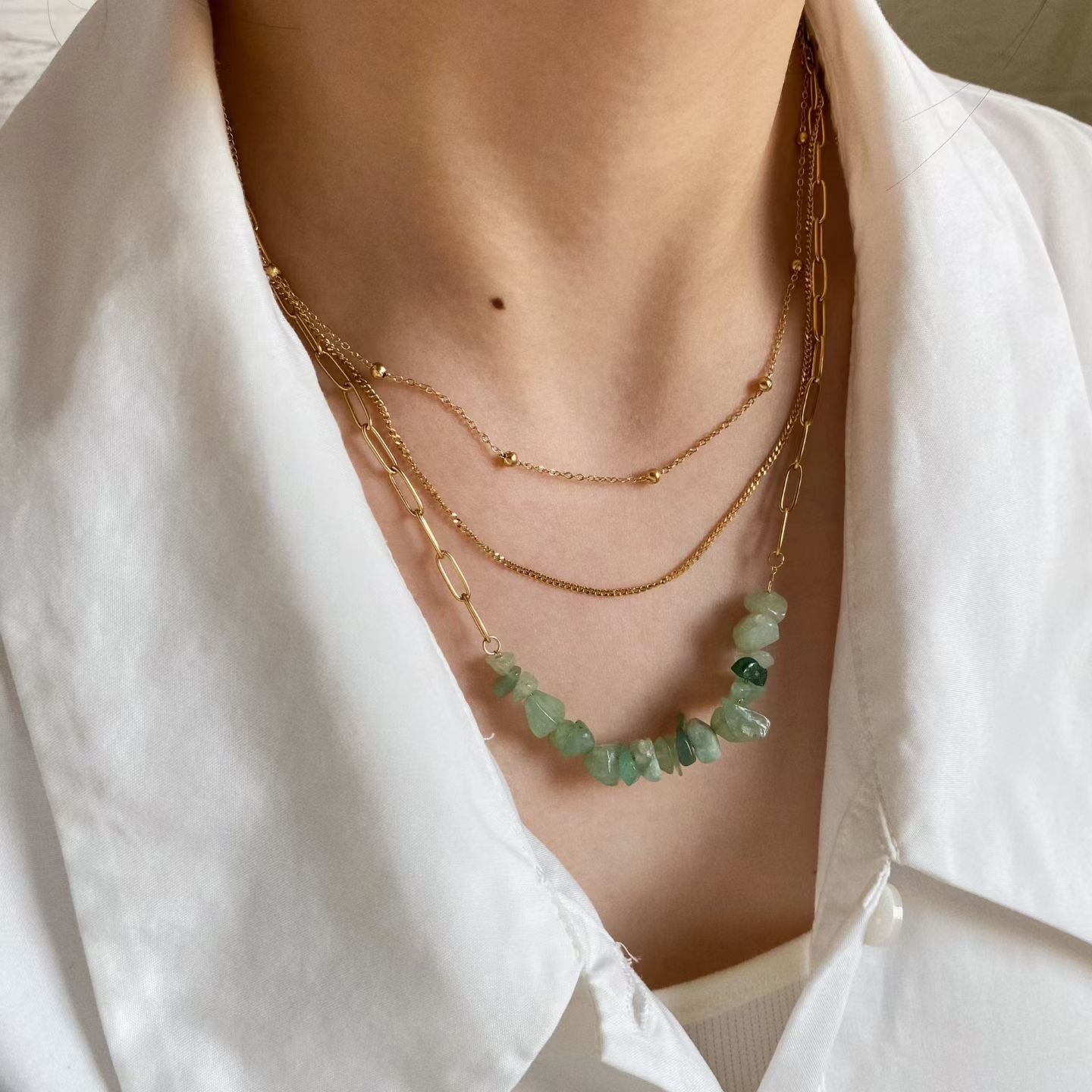 三层天然石项链