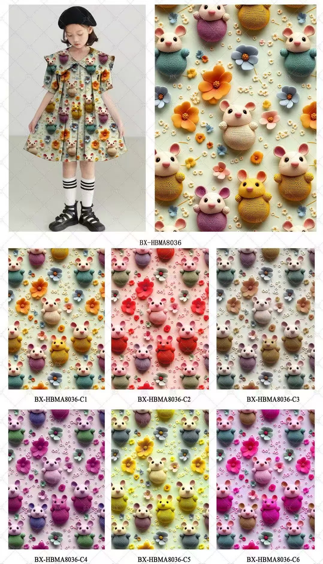 新品5D高清印花布 上万花型可选 支持服装家纺礼品面料定制 大卡通4
