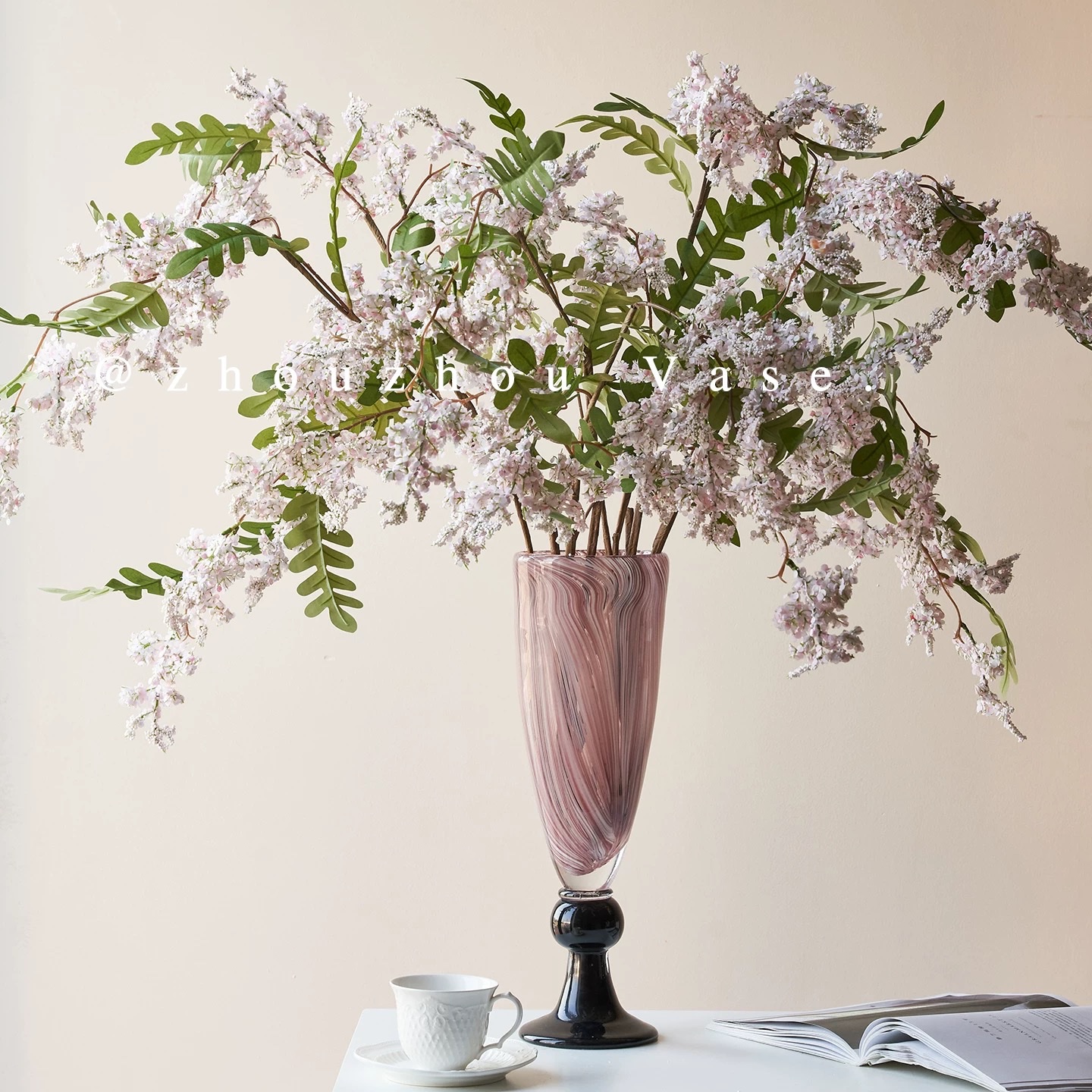 花瓶法式复古高级感水养鲜花百合蝴蝶兰仿真槐蕊花插花餐桌摆件大详情图4