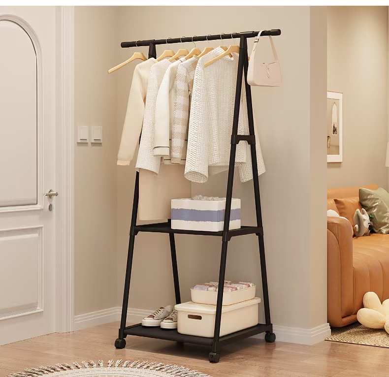 简易三角衣帽置物架落地可移动挂衣架