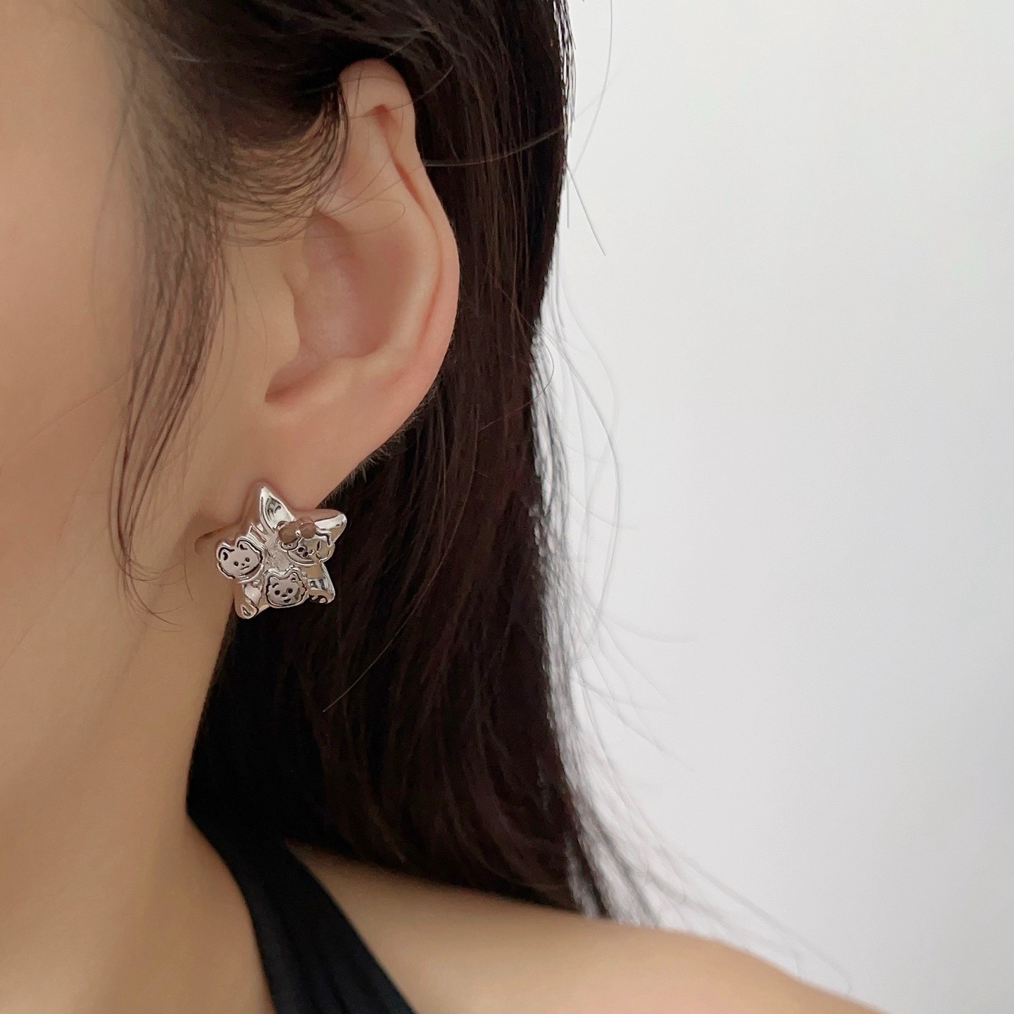 极光五角星蚊香盘耳夹无耳洞小巧精致甜美耳饰蓝幻彩星星纯银耳钉