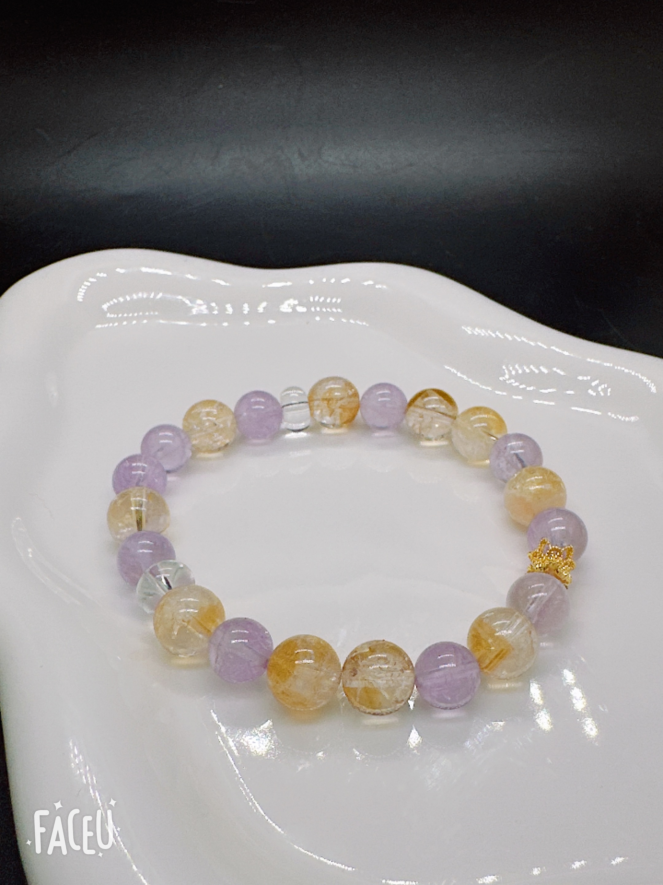 天然薰衣草紫水晶隔黄水晶白水晶单圈手串文玩手串手链女时尚单品小红书爆品细节图