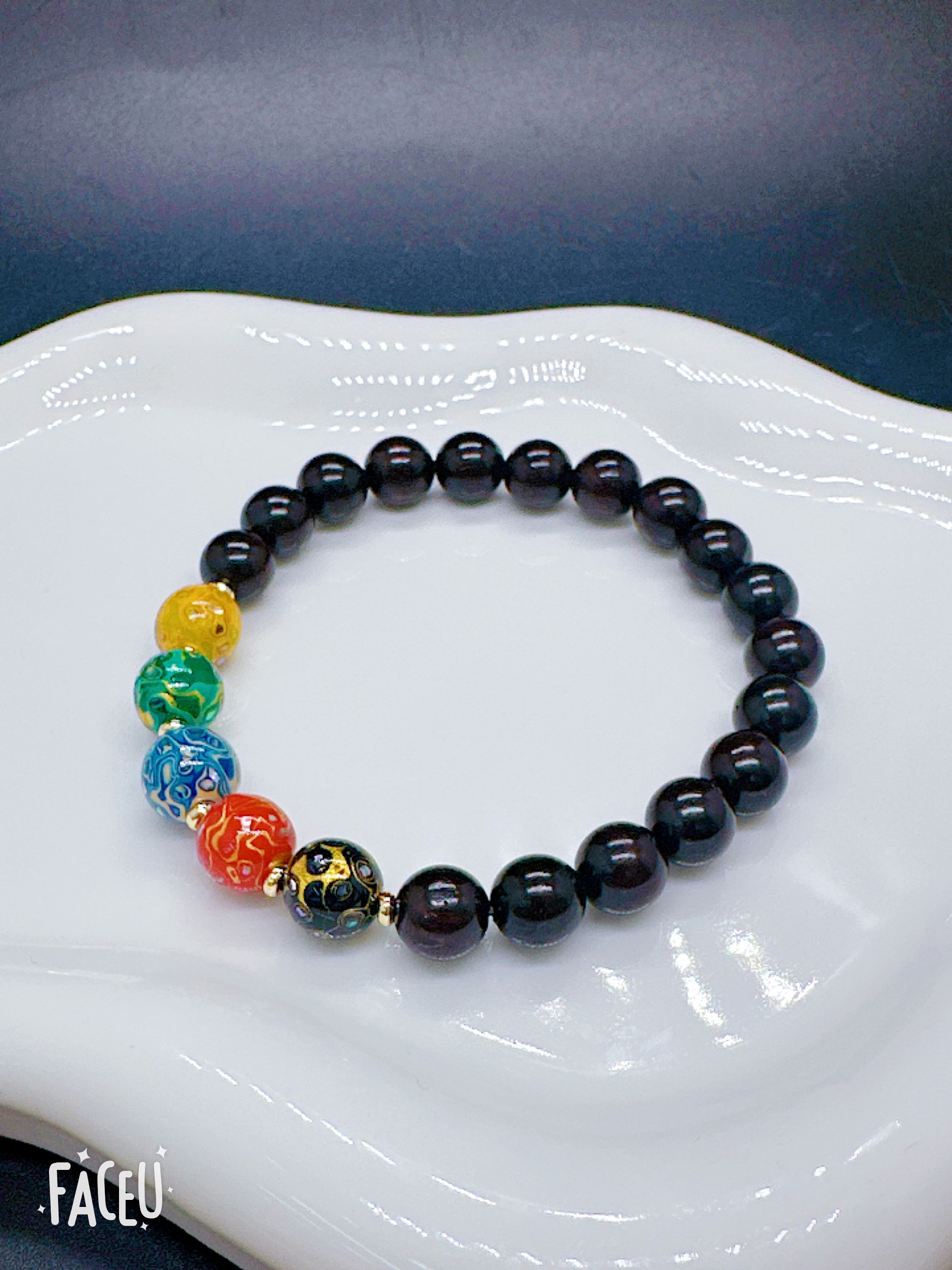 小红书爆款印度小叶紫檀单圈8mm隔大漆珠非遗工艺无路财神系列文玩木质手串详情图4