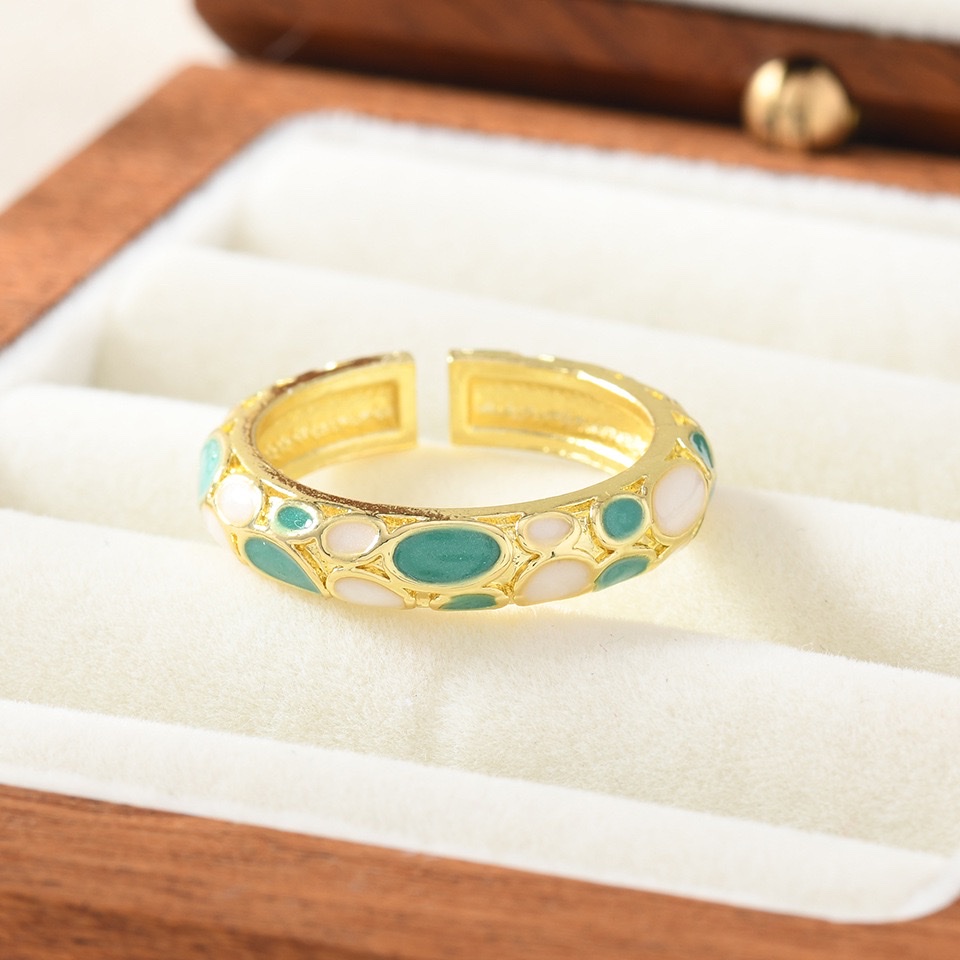 Women's personalized children's rings, vintage enamel jewelry, fashionable accessories, multiple choices, beautiful enamel colorful rings, stackable, adjustable in size and color, customizable jewelry accessories, vintage ring accessories detail image 6