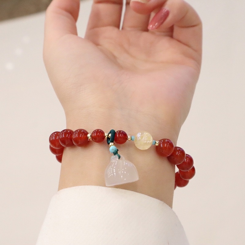 新款简约红玛瑙手链女玉髓莲蓬好运莲莲时尚女士手饰货源批发详情图2