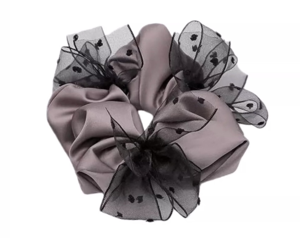 Hepburn style large intestine hair tie polka dot bow satin 2025 new high-end and sophisticated hair tie headwear clip details Picture