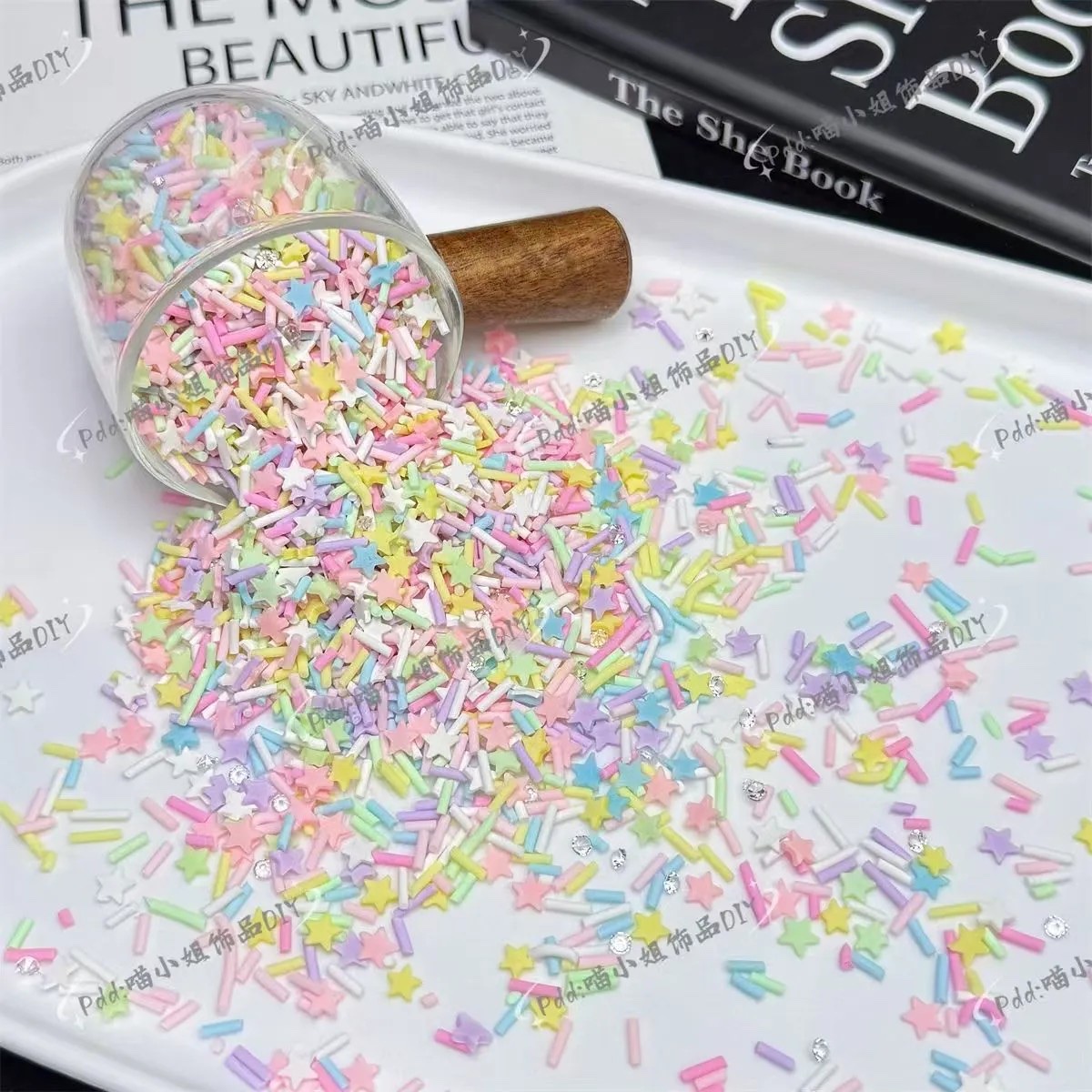 马卡龙色星星软陶切片DIY指甲片仿真奶油手机壳材料美甲片史莱姆填物超超11111