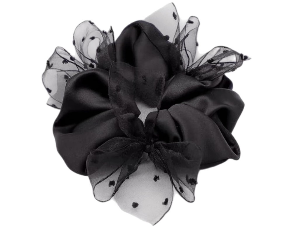 Hepburn style large intestine hair tie polka dot bow satin 2025 new high-end and sophisticated hair tie headwear clip