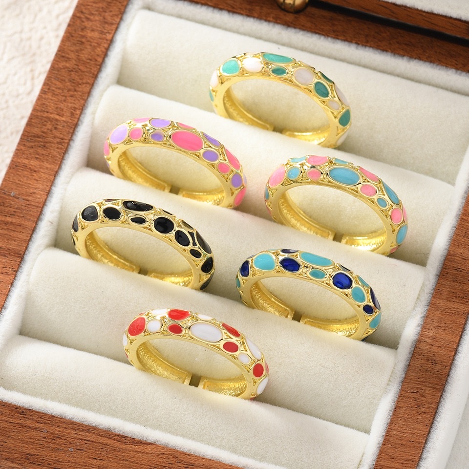 Women's personalized children's rings, vintage enamel jewelry, fashionable accessories, multiple choices, beautiful enamel colorful rings, stackable, adjustable in size and color, customizable jewelry accessories, vintage ring accessories
