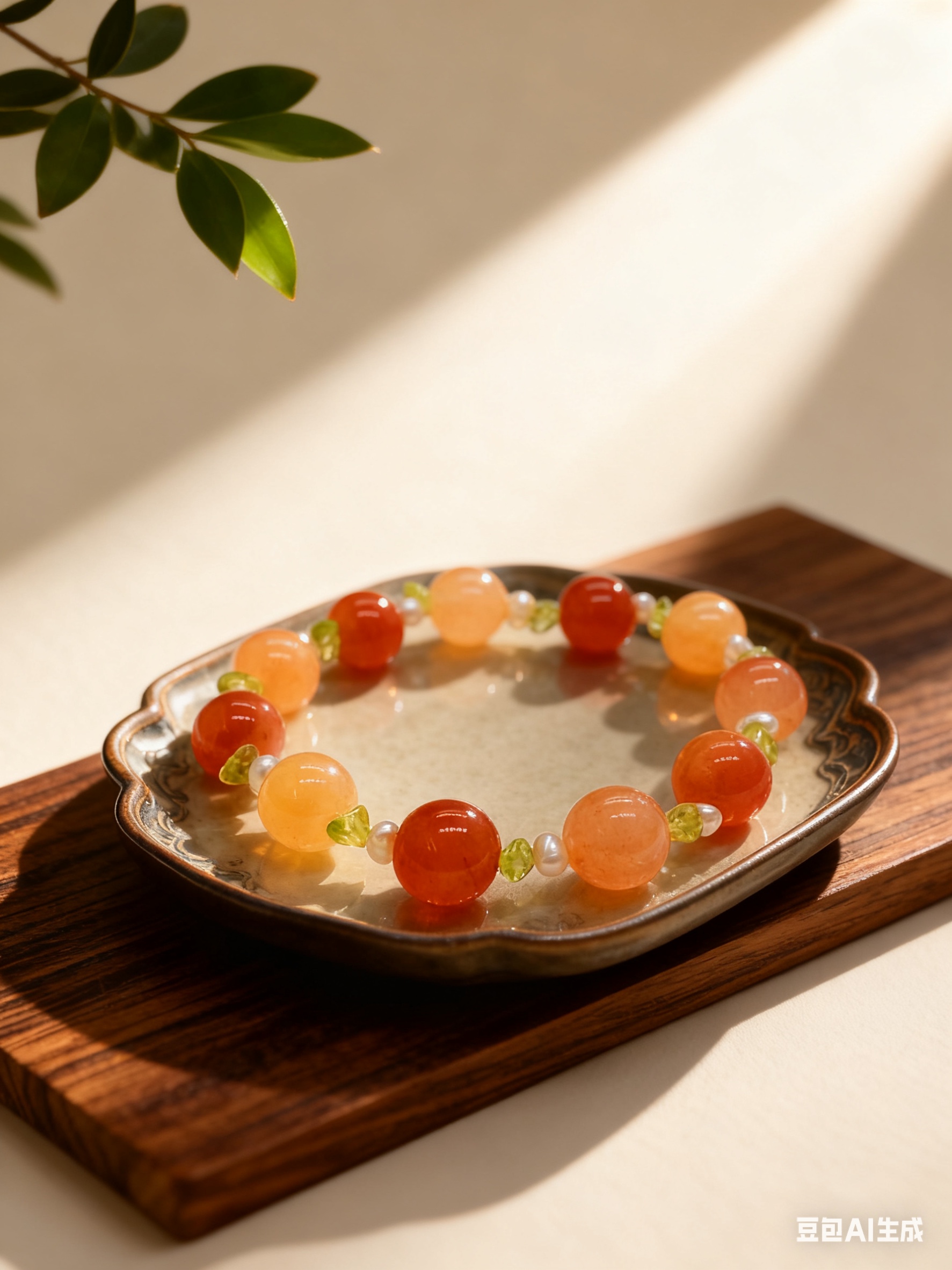 天然金丝玉多宝水晶手串手链女隔珍珠配饰绿碎石文玩手串