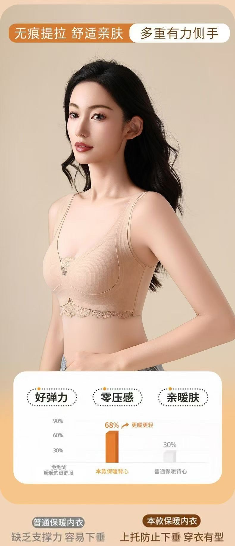 秋冬保暖内衣F20F21隐形内衣固定杯一体式背心内衣厂家直销现货供应内衣蕾丝白底实物图