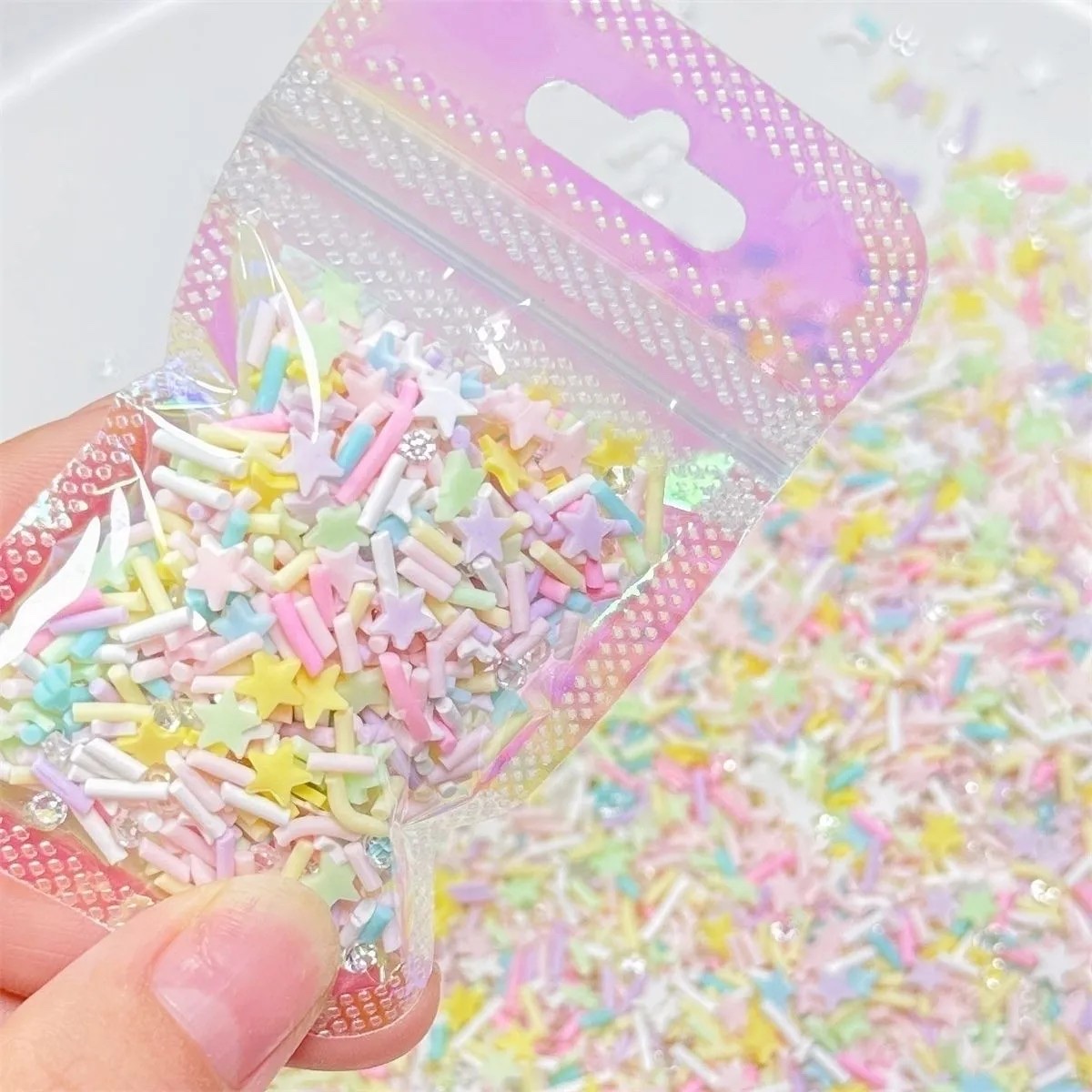 马卡龙色星星软陶切片DIY指甲片仿真奶油手机壳材料美甲片史莱姆填物超超11111详情图2