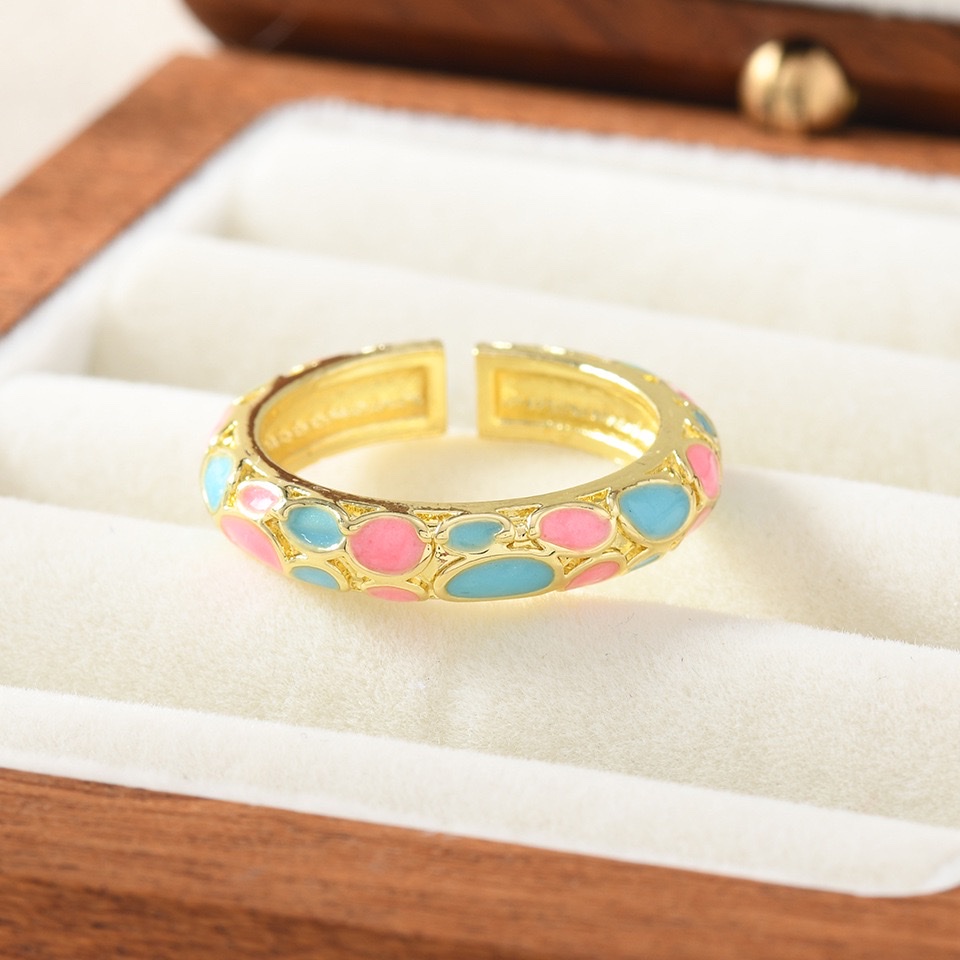 Women's personalized children's rings, vintage enamel jewelry, fashionable accessories, multiple choices, beautiful enamel colorful rings, stackable, adjustable in size and color, customizable jewelry accessories, vintage ring accessories detail image 5