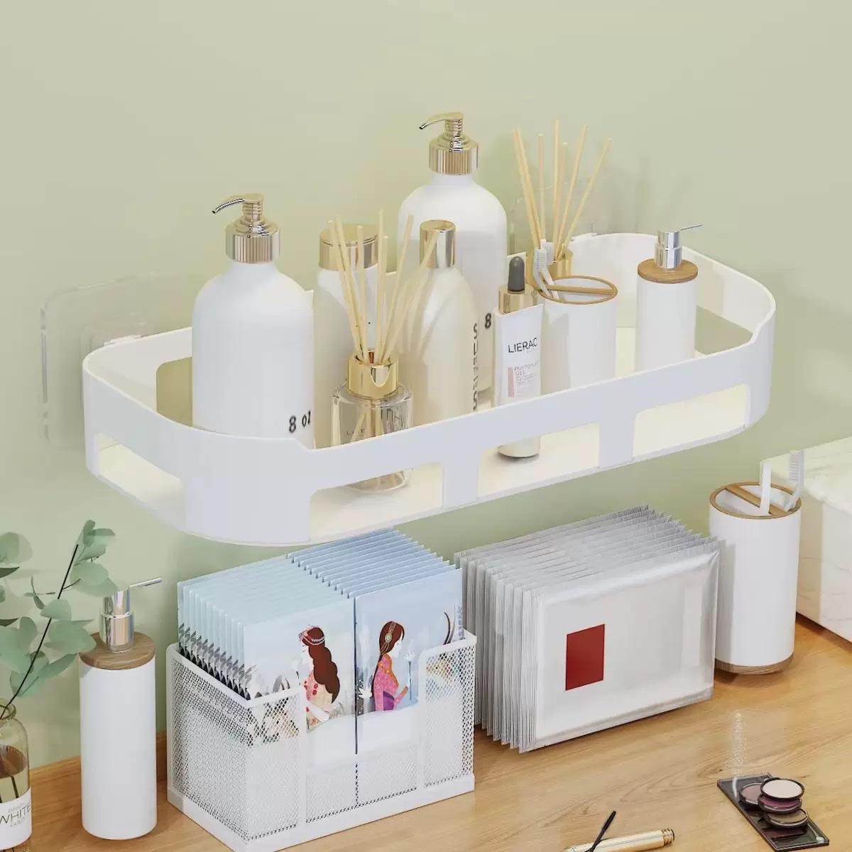 免打孔卧室厨房卫生间置物架粘贴无痕收纳架肥皂盒架壁挂式防水