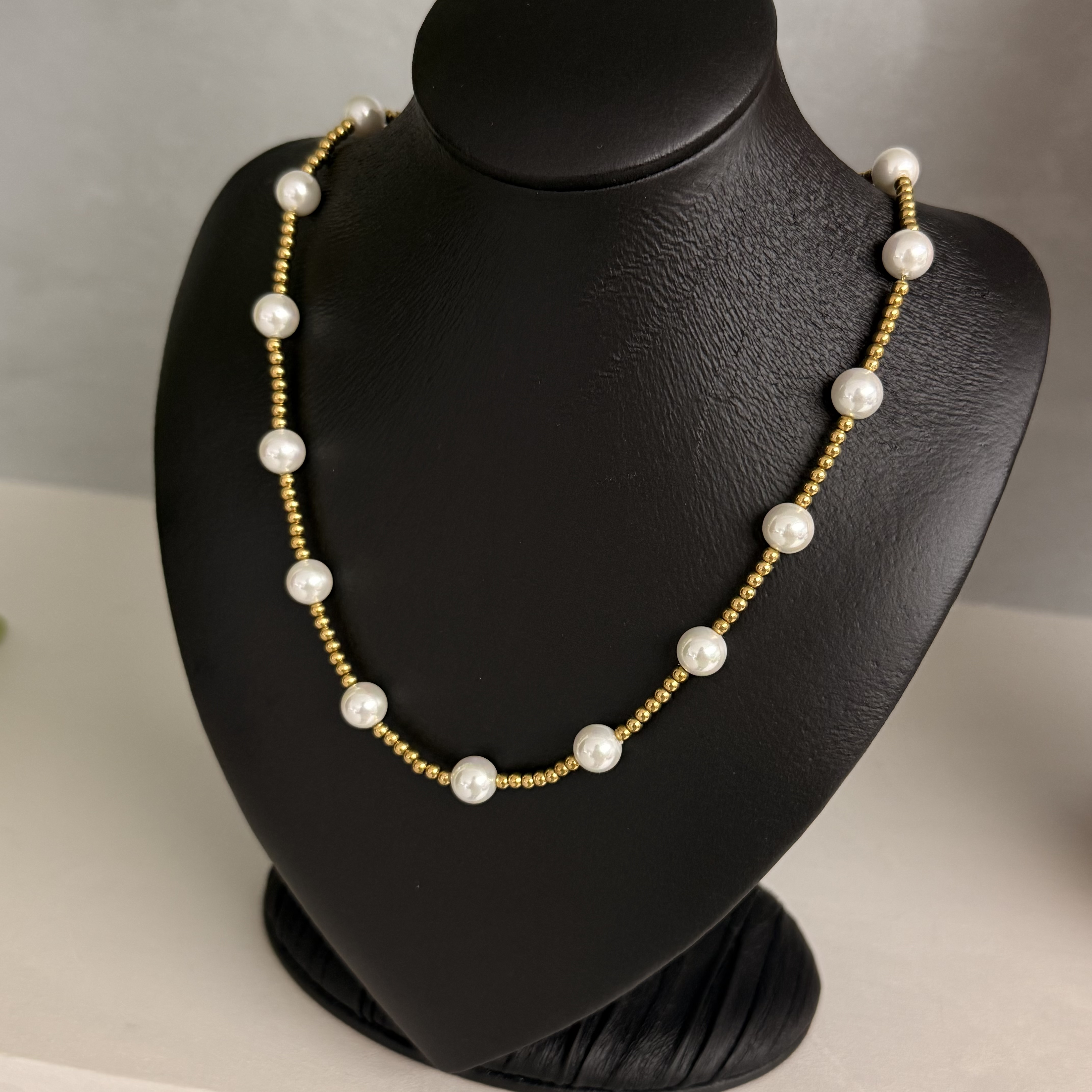 金色钢珠珍珠串珠项链