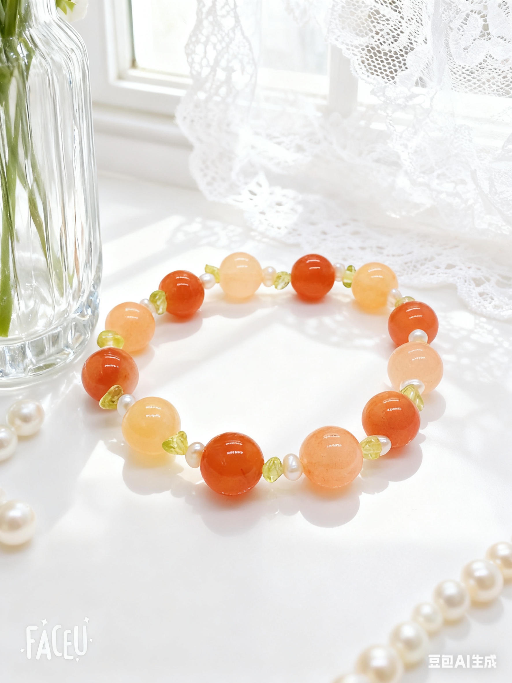 天然金丝玉多宝水晶手串手链女隔珍珠配饰绿碎石文玩手串详情图3