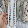 Cross-border colored diamond Cuban chain necklace bracelet, European and American high-end style red, green, blue and pink colored diamond necklace, women's crystal round crystal necklace bracelet Application Scenario