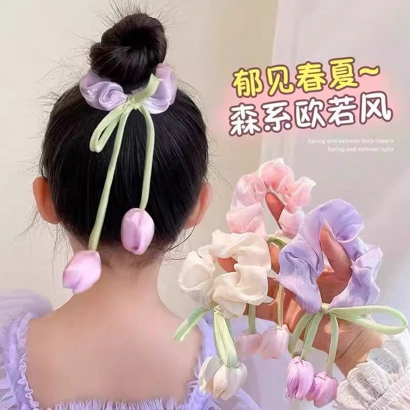 Tulip flower large intestine hair band, children's high elasticity hair tie, hair band, hair flower